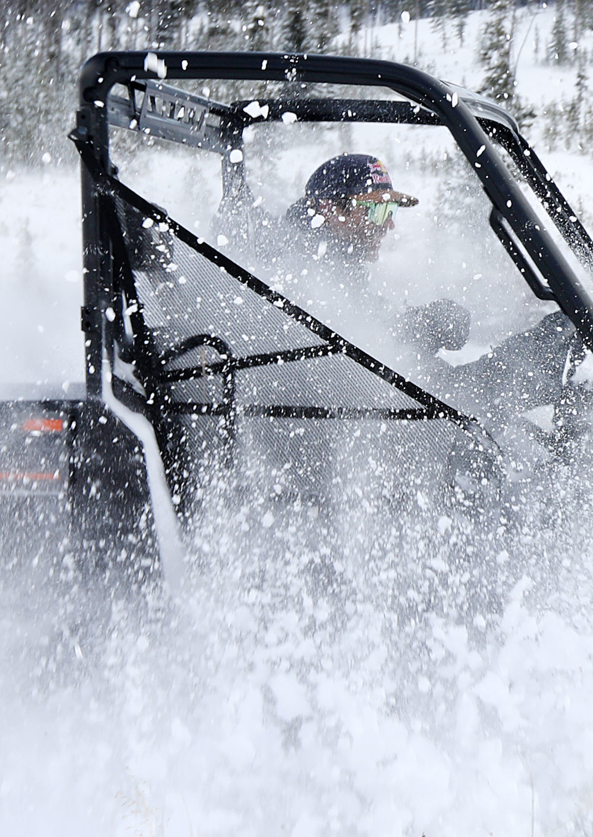Travis Pastrana flies through a snow field in Elk Park